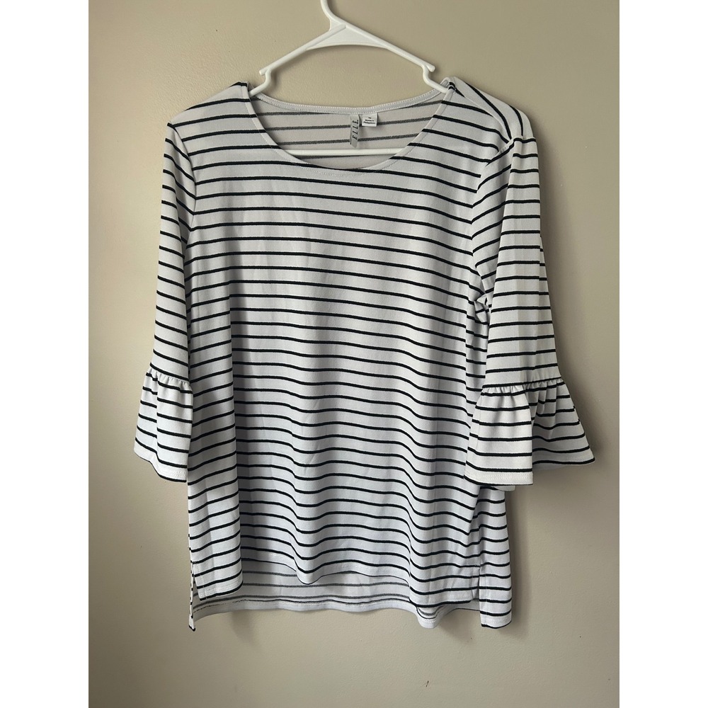 Striped Ruffle Sleeve Women’s Top - White and Black
